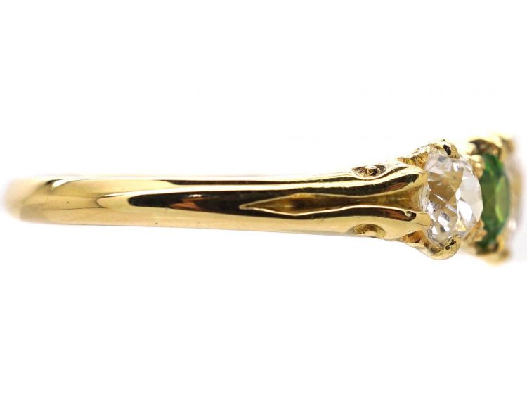 Edwardian 18ct Gold Five Stone Green Garnet & Diamond Ring
