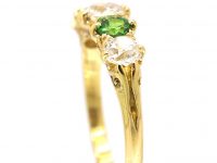 Edwardian 18ct Gold Five Stone Green Garnet & Diamond Ring