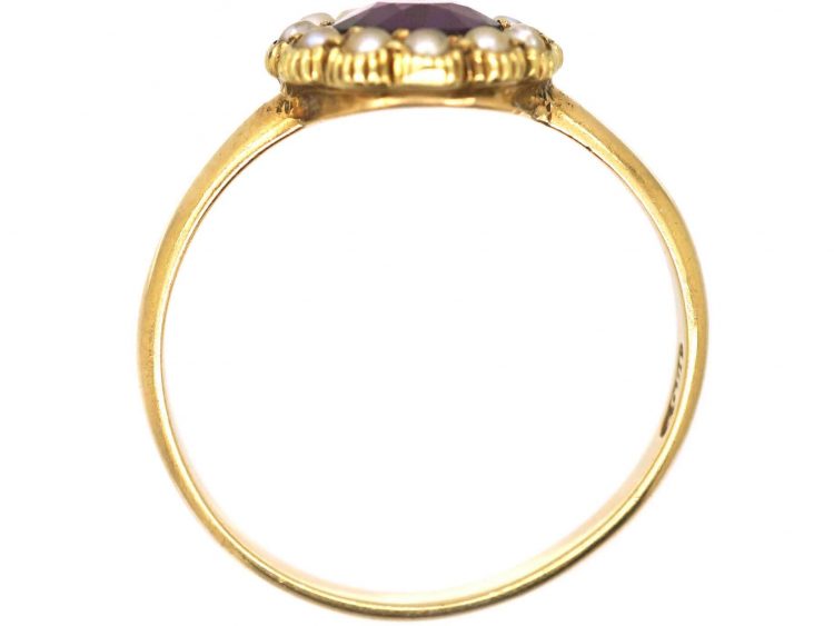 Edwardian 18ct Gold Cluster Ring set with a Garnet & Natural Pearls