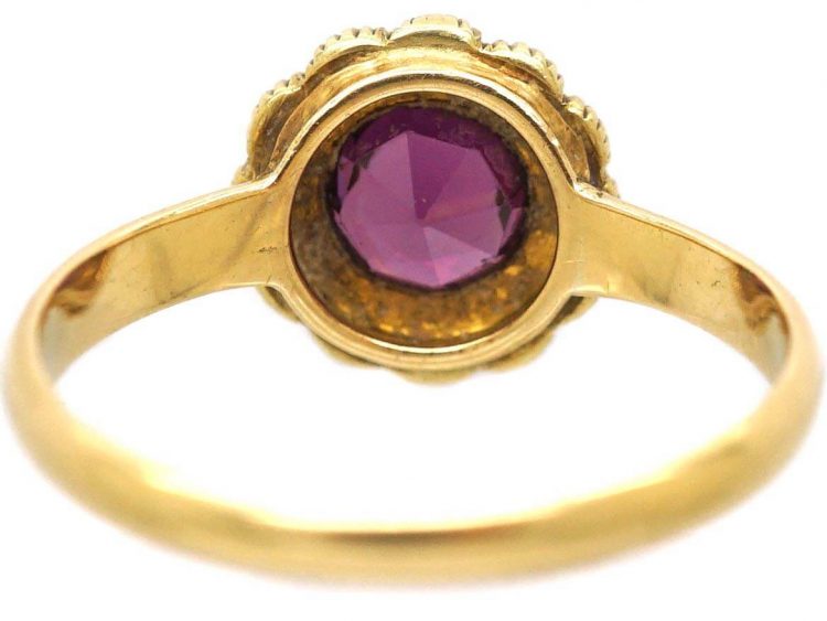Edwardian 18ct Gold Cluster Ring set with a Garnet & Natural Pearls
