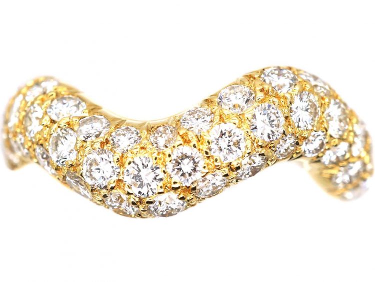 French 18ct Gold 1970s Wave Ring set with Diamonds by Roger Mathon