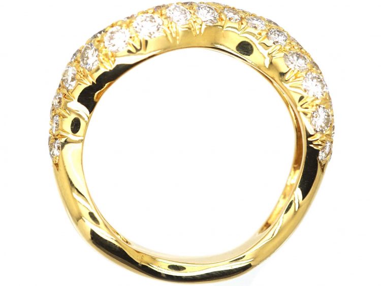 French 18ct Gold 1970s Wave Ring set with Diamonds by Roger Mathon