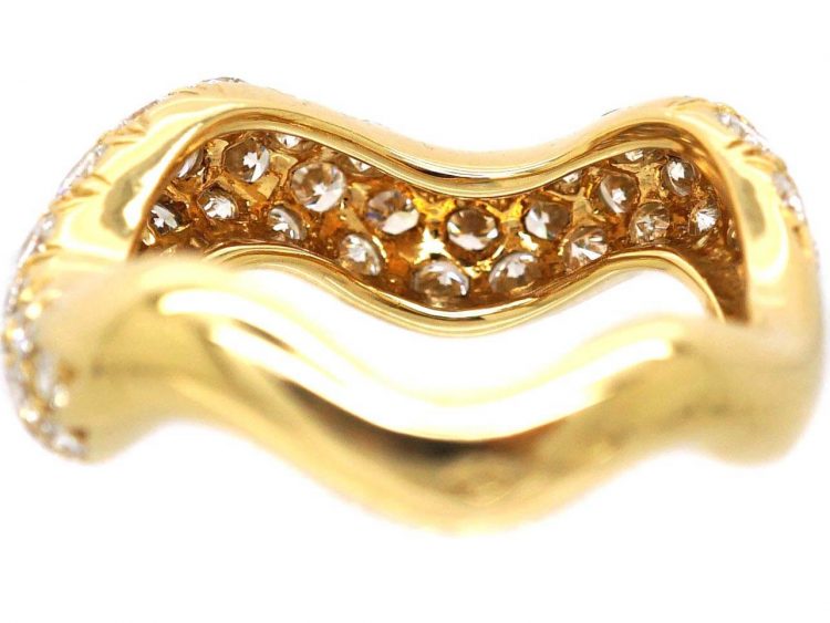French 18ct Gold 1970s Wave Ring set with Diamonds by Roger Mathon