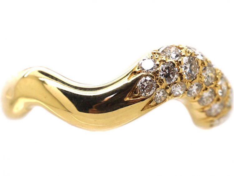 French 18ct Gold 1970s Wave Ring set with Diamonds by Roger Mathon