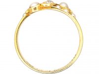 Edwardian 18ct Gold Crossover Ring set with Natural Split Pearls & Diamonds