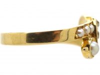 Edwardian 18ct Gold Crossover Ring set with Natural Split Pearls & Diamonds