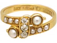 Edwardian 18ct Gold Crossover Ring set with Natural Split Pearls & Diamonds