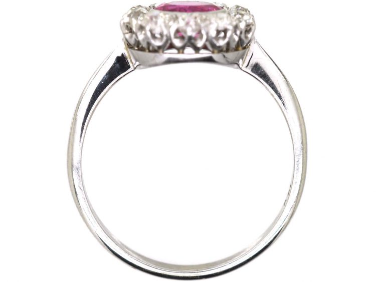 Edwardian Platinum, Pink Sapphire & Diamond Cluster Ring