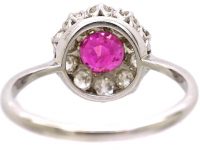 Edwardian Platinum, Pink Sapphire & Diamond Cluster Ring
