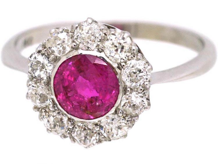 Edwardian Platinum, Pink Sapphire & Diamond Cluster Ring