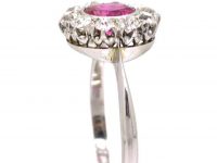 Edwardian Platinum, Pink Sapphire & Diamond Cluster Ring