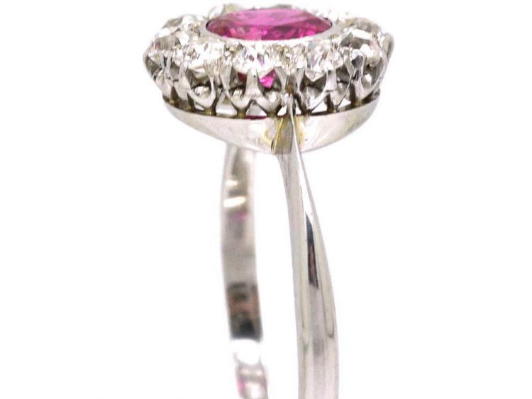 Edwardian Platinum, Pink Sapphire & Diamond Cluster Ring