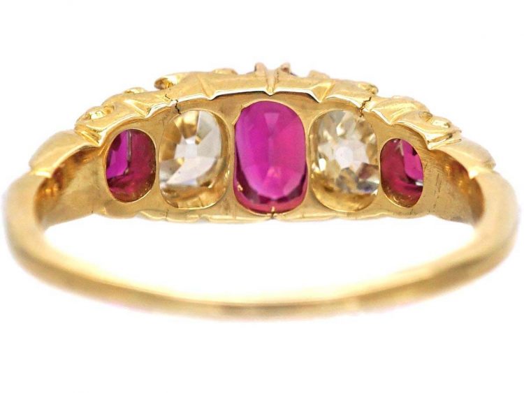 Victorian 18ct Gold Ruby & Diamond Five Stone Ring