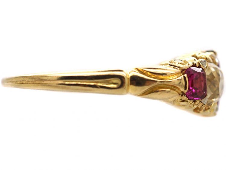 Victorian 18ct Gold Ruby & Diamond Five Stone Ring