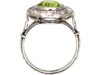 Early 20th Century French Platinum, Peridot & Diamond Oval Cluster Ring