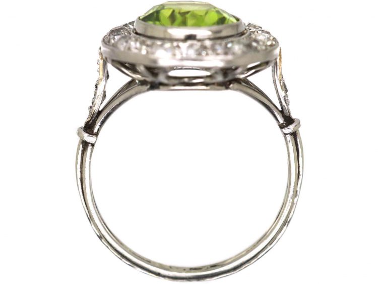 Early 20th Century French Platinum, Peridot & Diamond Oval Cluster Ring
