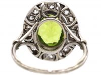 Early 20th Century French Platinum, Peridot & Diamond Oval Cluster Ring