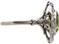 Early 20th Century French Platinum, Peridot & Diamond Oval Cluster Ring