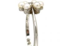 Edwardian 18ct White Gold, Diamond & Natural Pearl Daisy Cluster Ring