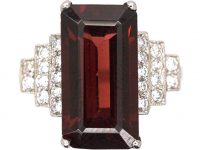 18ct White Gold Ring set with a Rectangular Cut Rhodolite & Step Cut Diamond Shoulders