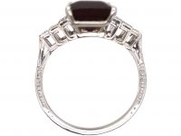 18ct White Gold Ring set with a Rectangular Cut Rhodolite & Step Cut Diamond Shoulders