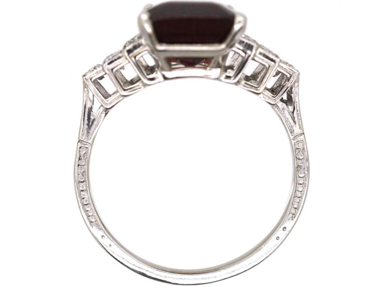 18ct White Gold Ring set with a Rectangular Cut Rhodolite & Step Cut Diamond Shoulders