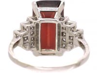 18ct White Gold Ring set with a Rectangular Cut Rhodolite & Step Cut Diamond Shoulders
