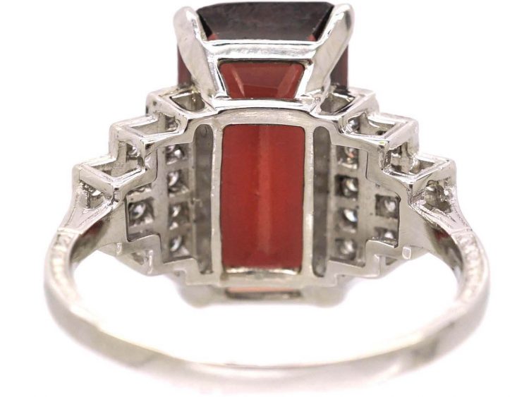 18ct White Gold Ring set with a Rectangular Cut Rhodolite & Step Cut Diamond Shoulders