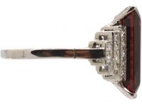 18ct White Gold Ring set with a Rectangular Cut Rhodolite & Step Cut Diamond Shoulders