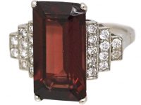 18ct White Gold Ring set with a Rectangular Cut Rhodolite & Step Cut Diamond Shoulders