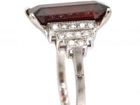 18ct White Gold Ring set with a Rectangular Cut Rhodolite & Step Cut Diamond Shoulders