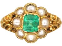 Victorian 18ct Gold Ring set with an Emerald & Natural Split Pearls Victorian 18ct Gold Ring set with an Emerald & Natural Split Pearls