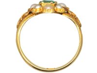 Victorian 18ct Gold Ring set with an Emerald & Natural Split Pearls