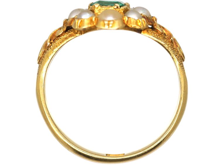 Victorian 18ct Gold Ring set with an Emerald & Natural Split Pearls