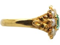 Victorian 18ct Gold Ring set with an Emerald & Natural Split Pearls
