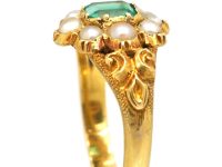 Victorian 18ct Gold Ring set with an Emerald & Natural Split Pearls