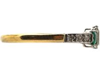 Art Deco 18ct Gold & Platinum, Emerald & Diamond Ring with Diamond Set Shoulders