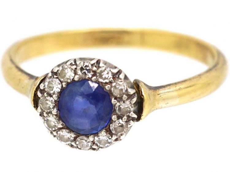 Edwardian 18ct Gold & Platinum, Sapphire & Diamond Cluster Ring
