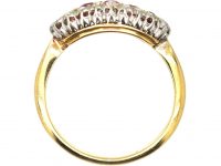 Edwardian 18ct Gold & Platinum, Boat Shaped Ring set with Rose Diamonds & Rubies