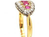 Edwardian 18ct Gold & Platinum, Boat Shaped Ring set with Rose Diamonds & Rubies