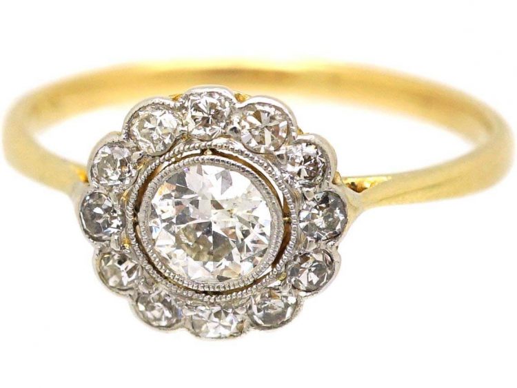 Edwardian 18ct Gold & Platinum Daisy Cluster Ring