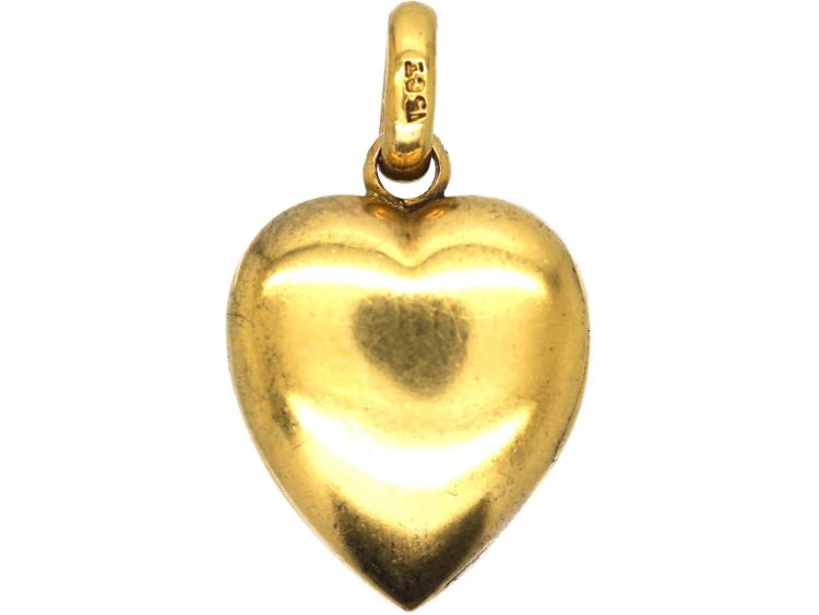 Edwardian 15ct Gold Heart Locket set with a Sapphire & Rose Diamonds