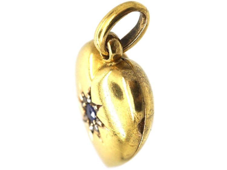 Edwardian 15ct Gold Heart Locket set with a Sapphire & Rose Diamonds