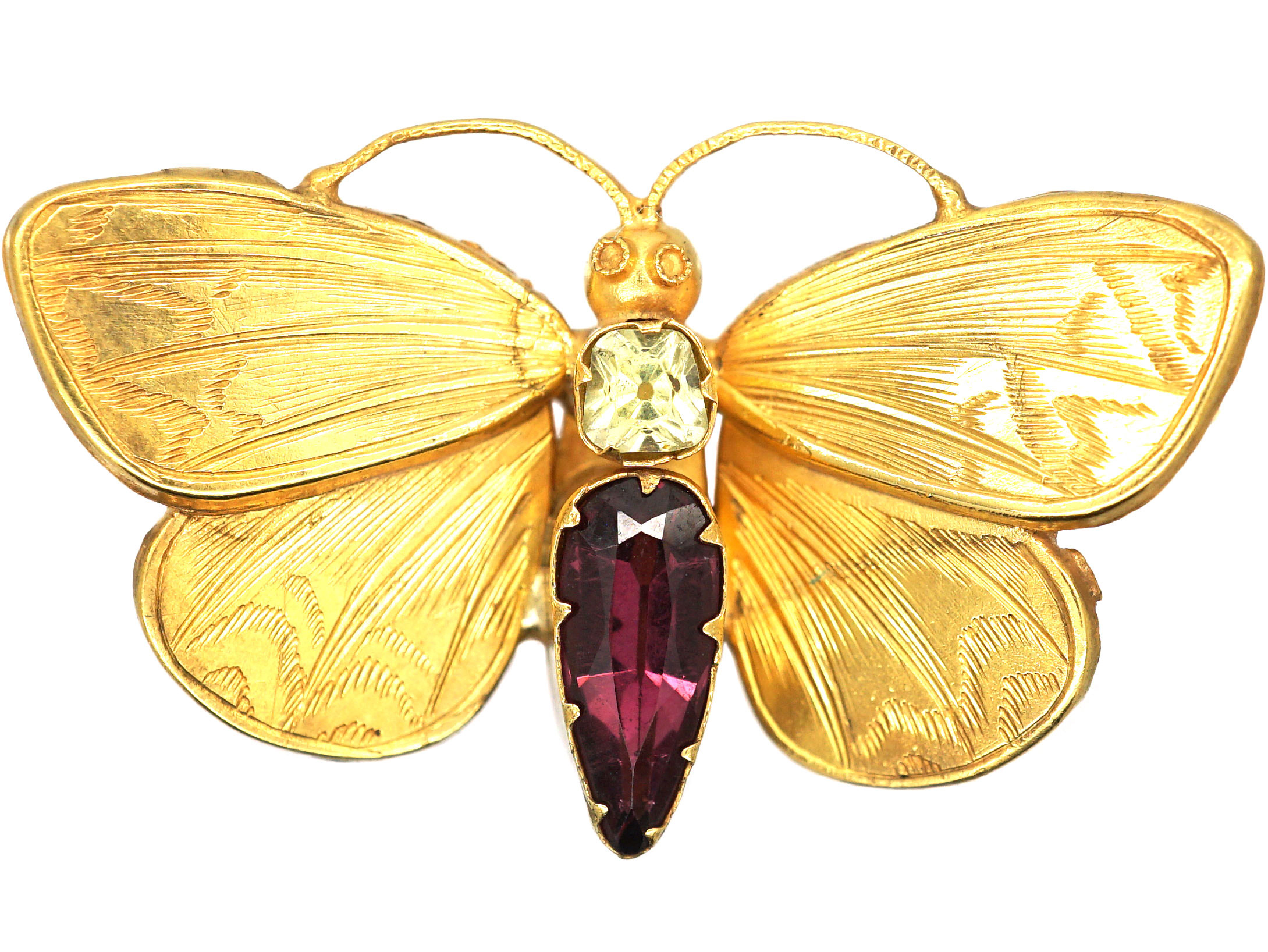 Georgian 15ct Gold Butterfly Brooch set with a Chrysolite & a Garnet