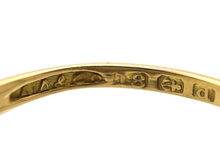 Edwardian 18ct Gold Three Stone Sapphire & Diamond Carved Half Hoop Ring