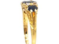 Edwardian 18ct Gold Three Stone Sapphire & Diamond Carved Half Hoop Ring