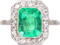 Art Deco Platinum, Emerald & Diamond Octagonal Cluster Ring