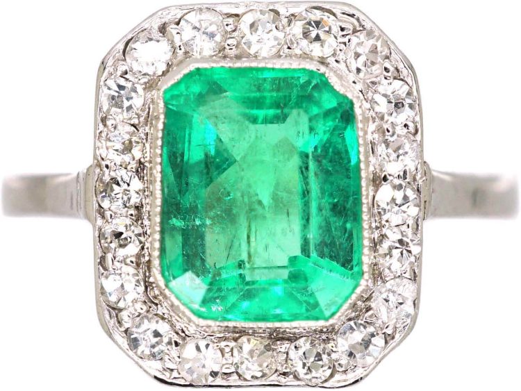 Art Deco Platinum, Emerald & Diamond Octagonal Cluster Ring
