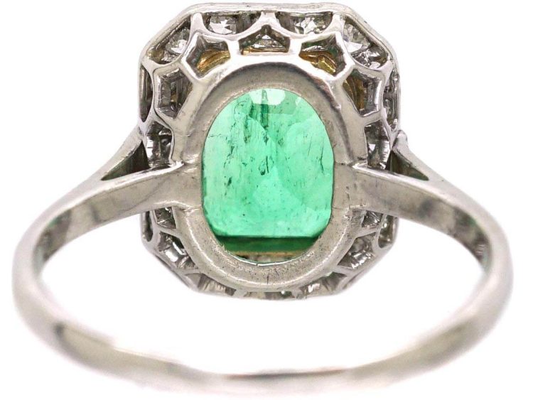 Art Deco Platinum, Emerald & Diamond Octagonal Cluster Ring