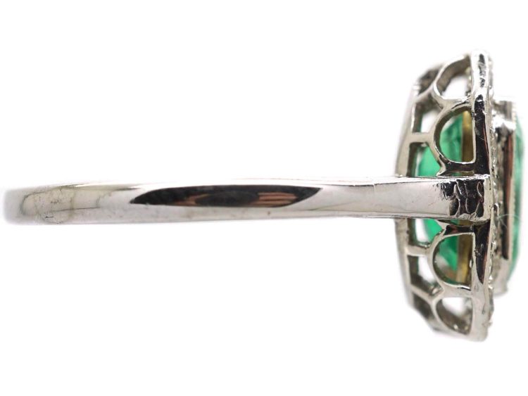 Art Deco Platinum, Emerald & Diamond Octagonal Cluster Ring